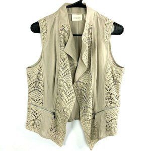 Chicos Beige Lace Contrast Waterfall Cardigan Vest